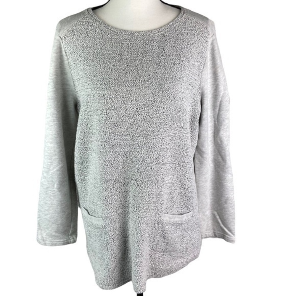LOFT‎ Womens Top Size XL Gray Long Sleeve Two Front Pockets Terry Tunic Pullover